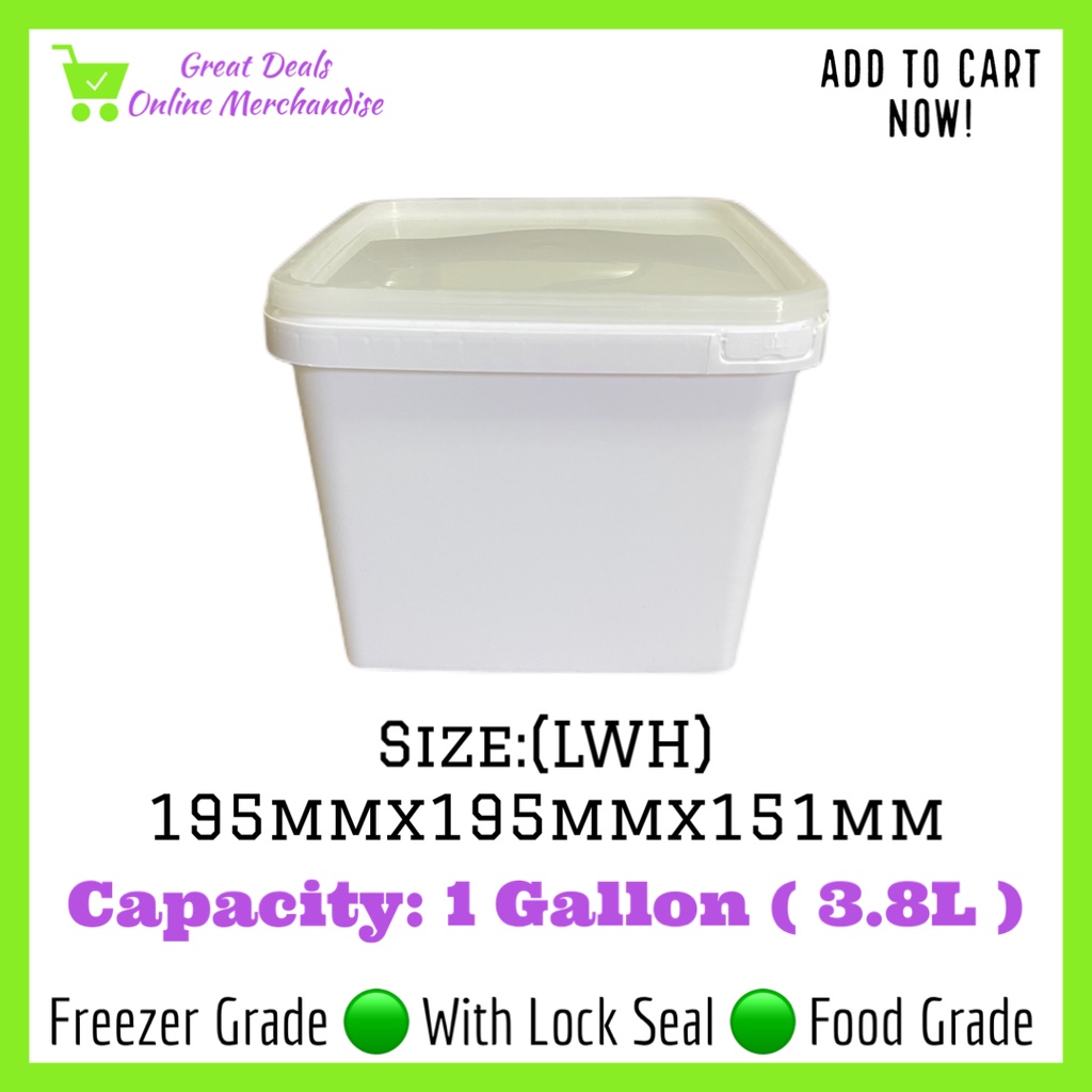 3.8L Square Ice Cream Container White 